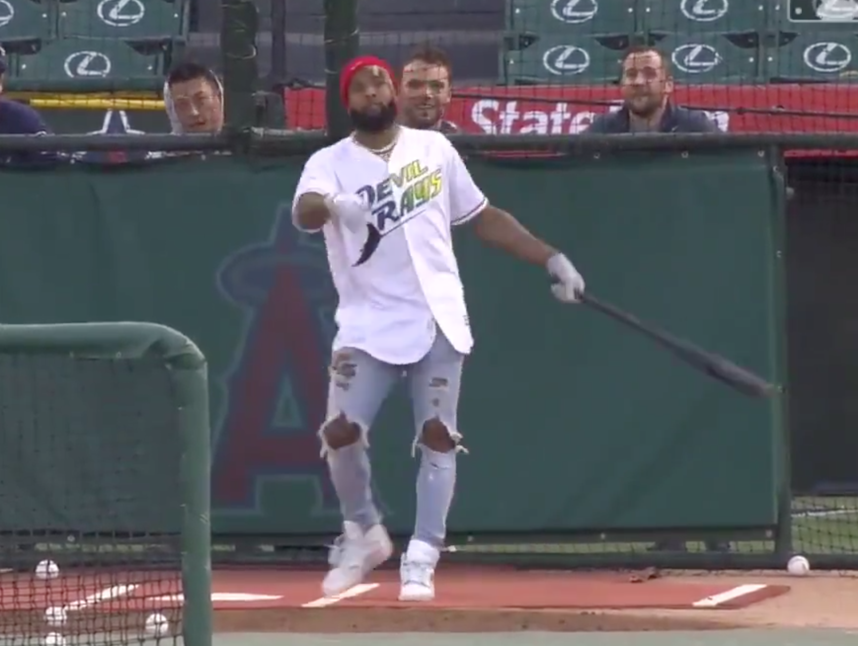 Odell Beckham Jr. takes batting practice with the New York Yankees