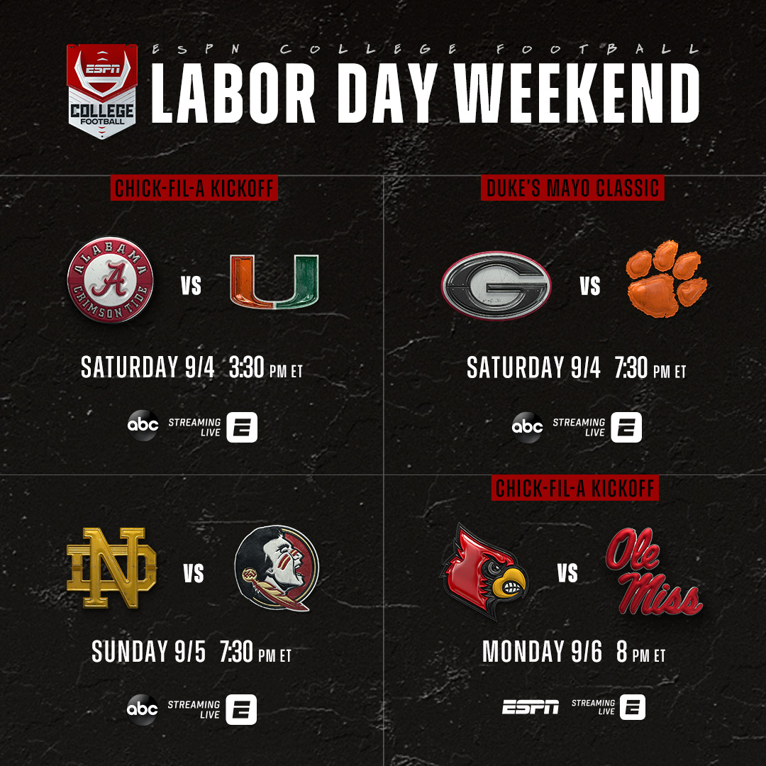 ESPN just announced their Labor Day college football slate and it might