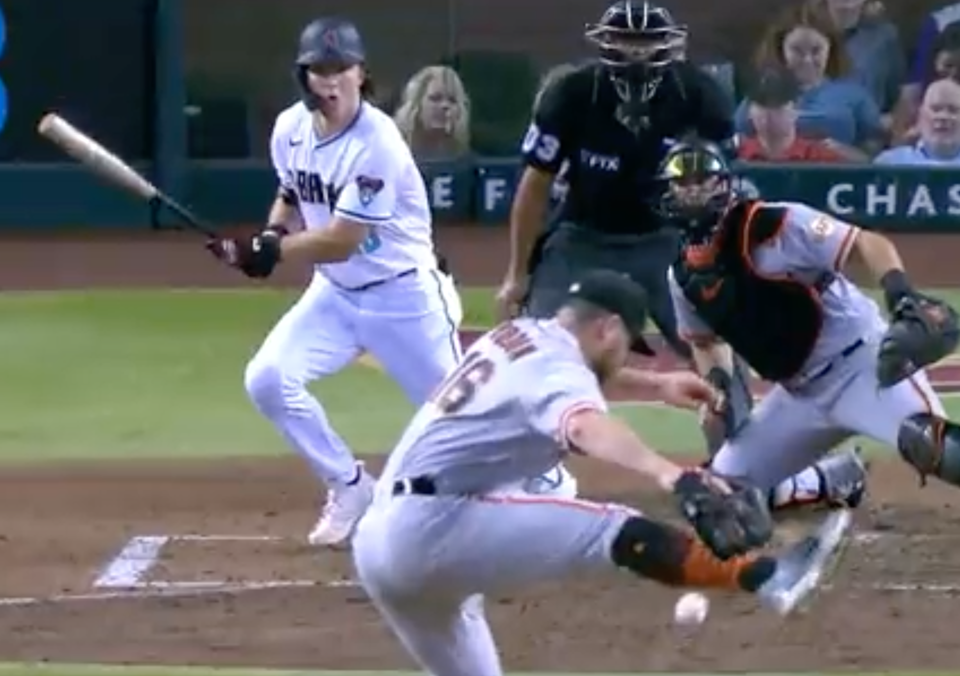 Baseball bat kicked by San Francisco Giants pitcher Carlos Rodon